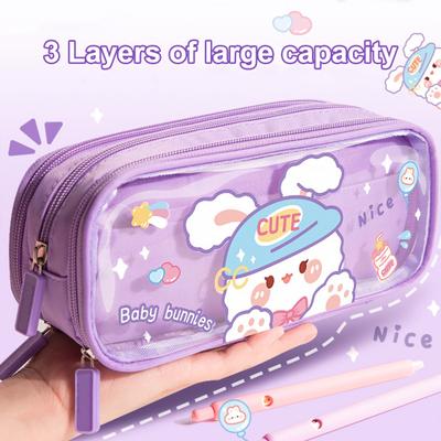 Bleistiftbox, 3-lagig, große Kapazität, aus Segeltuch, für Studenten, tragbar, für Schreibwaren, mit Stiftfächern, für den täglichen Gebrauch