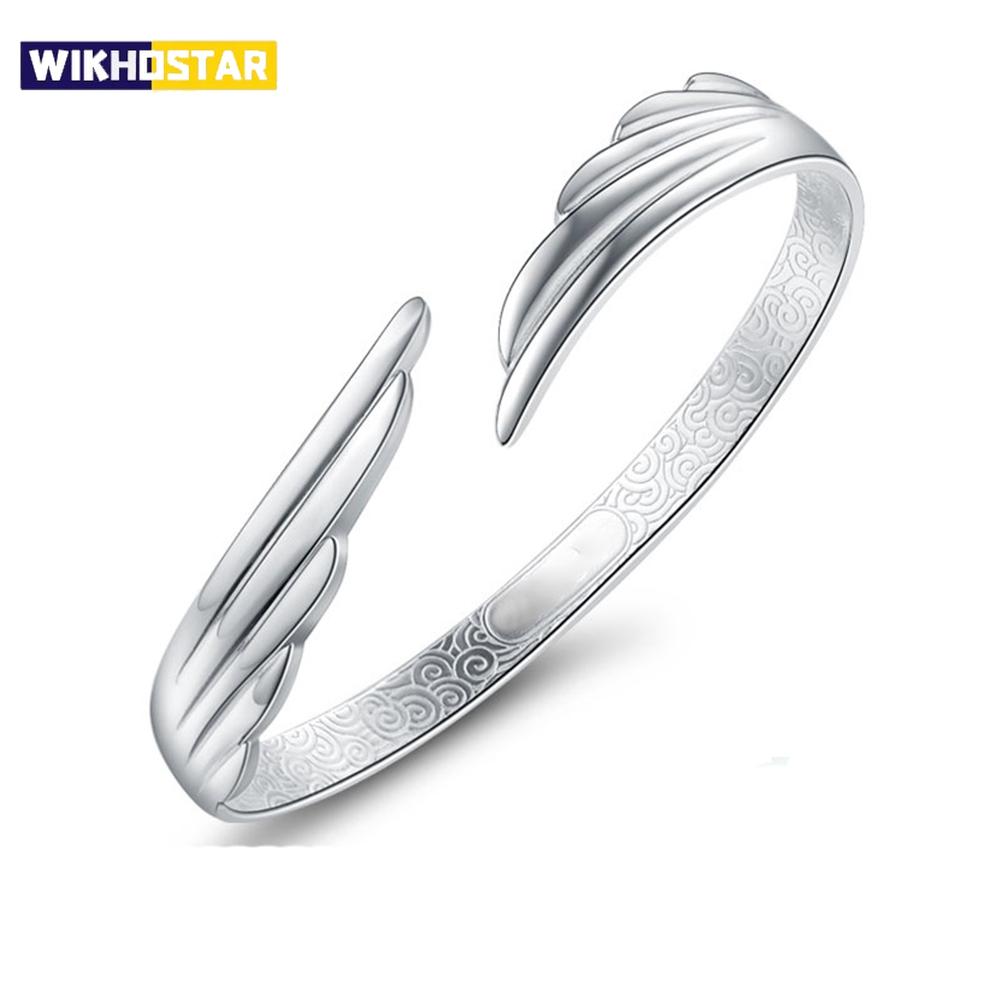 Bracciale Rigido da Donna in Argento Sterling 925 Ala d'Angelo Fortunata Braccialetto Fortunato Gioielli per Feste Ragazze Regali Natale
