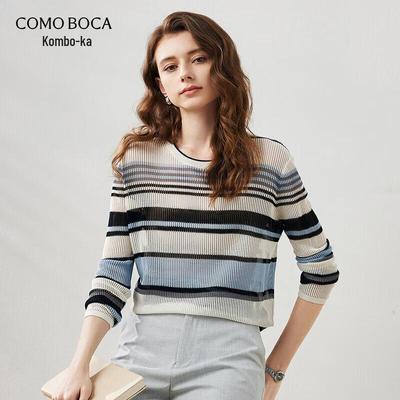 Women's Striped Lyocell Blend Long Sleeve Crew Neck T-Shirt