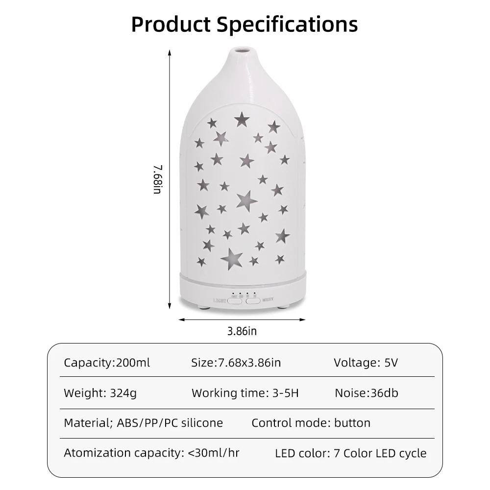 Ultrasonic Essential Oil Diffuser with 7 Color LED Lights, Star Hollow Design, Quiet & Auto Off