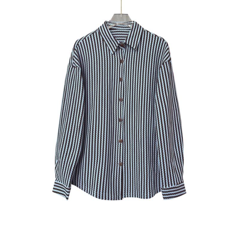 2026 Elegant Women Vertical Striped Pattern Loose Long Sleeve Shirt Spring Office Casual Blouse Autumn Fashion Simple New Vacation Tops