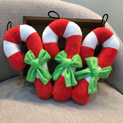 Christmas Candy Cane Squeaky Teddy Dog Toy - Durable Puppy Teething Toy for Pomeranians