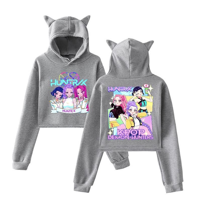 

Модное худи с короткими кошачьими ушками, толстовка K-pop, Охотники на демонов, Охотник, Ведьма, Группа, Окружающая, Толстая, Зимняя, Полиэстер, Женская одежда XXS серый