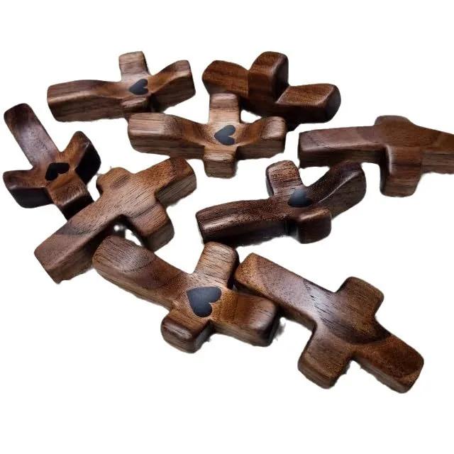 Black Walnut Cross American Handle Piece Cross My Heart Encouragement Gift Decoration