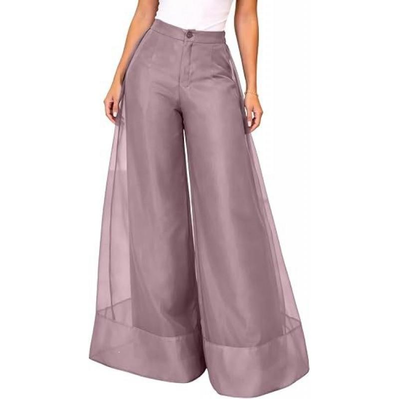 2026 Womens High Waist Mesh Sheer Wide Leg Pants Long Loose Casual Trousers