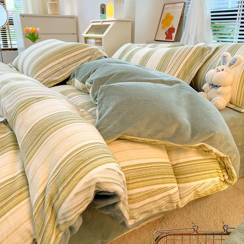 Ins Verdickter Milchsamt Vierteiliges Set Warmer Korallensamt Tagesdecke Bettbezug Flanellbettwäsche
