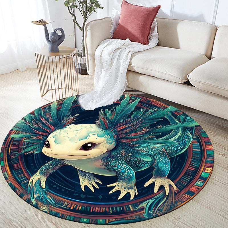 Animals in a Circle Round Area Rug,Carpet Rug for Living Room Bedroom Sofa Playroom Decor,Non-slip Floor Mat