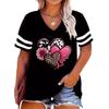 Summer V-neck 3D Love Sunflower Printed Top Fashionable Casual Short Sleeved Women's T-shirts