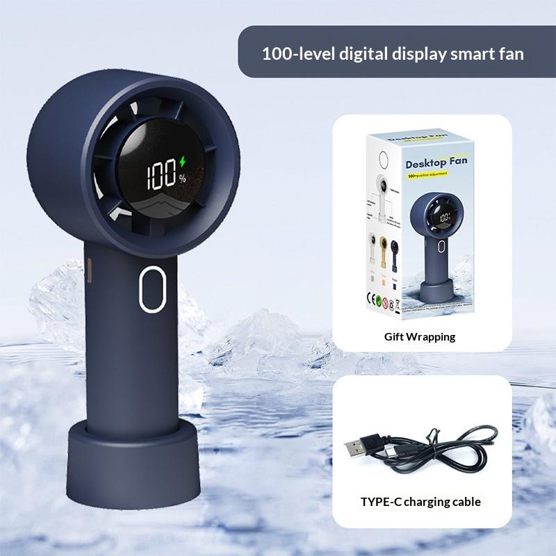 100 Speed Levels Mini Handheld Fan USB Rechargeable Cool Breeze LED Display for Makeup and Study