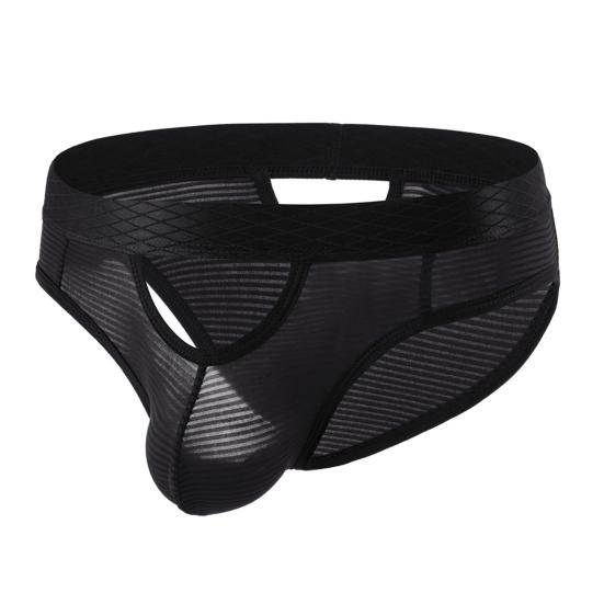 Men Briefs High Elasticity Fit Tight Cut Panties Solid Color Striped Print Breathable Mesh Underwear Smooth Wiring Low Waist Panties