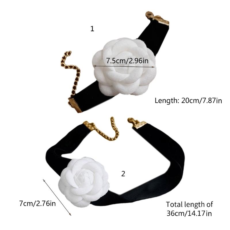 Elegant Camellia Choker Necklace Bracelet White Flower Collar Necklace Vintage Velvet Choker Bracelet Fashion Jewelry