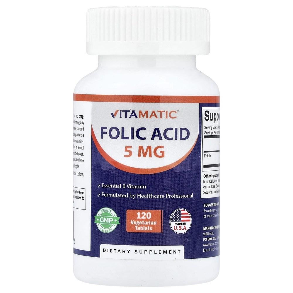 Vitamatic Folic Acid 5mg 120 Veggie Tablets (2 pcs, 120 Tablets)