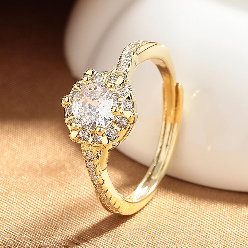 2026 New Six-Prong Twisted Arm Open Ring Women s One Carat Luxury Diamond Ring Wedding Ring Resizable золотой