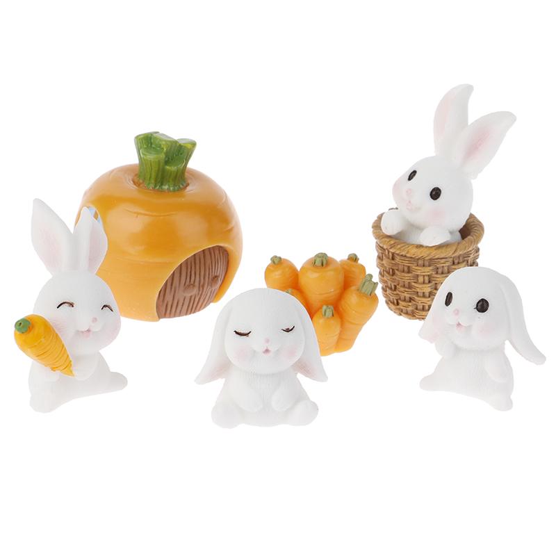 7ks Diy Mini Miniaturní víla Garden Rabbit Decor Řemeslné ozdobné doplňky