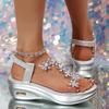 Fashion Gold Silver Rhinestone Flower Wedge Sandals Women Transparent Pvc Platform Sandals Woman Summer Thick Sole Non Slip Beach Shoes