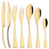 7Pcs Gold Dinnerware Set High Quality Stainless Steel Cutlery Set Knife Fork Tea Spoon Tableware Set Home Kitchen Dinner Silverware Set
