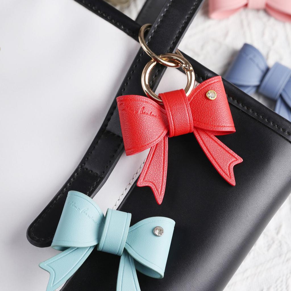 Bow Keychain Pendant Cute Leather Keychain Same Car Keychain Women'S Model
