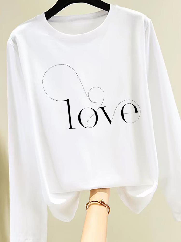 (Asian Size) trend love style cute Graphic Tee Clothing Print T Shirt Women autumn winter spring Casual Fashion Top o-neck Long Sleeve T-shirts