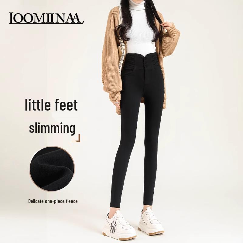 

2024 Women s Winter High-Waist Black Velvet Skinny Leggings 3XL for 136-145 lbs