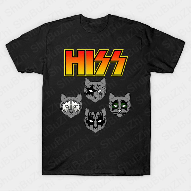 KISS Hiss Cat Parody Funny Tshirts Rock Meow Group Men T Shirt KISS Rock Roll Man Cotton T-Shirt Drop Shipping