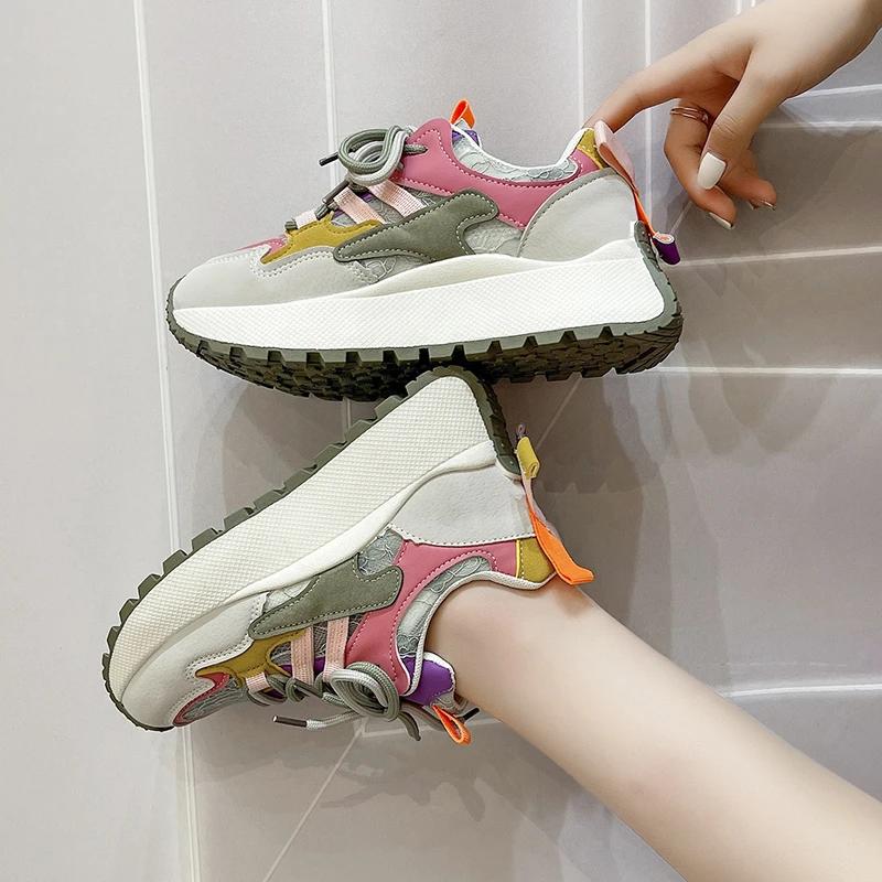 Fashion 2024 New Women Shoes Thick Sole Platform Wedge Student Sneakers Increase Height Women Walking  Fashion Ladies