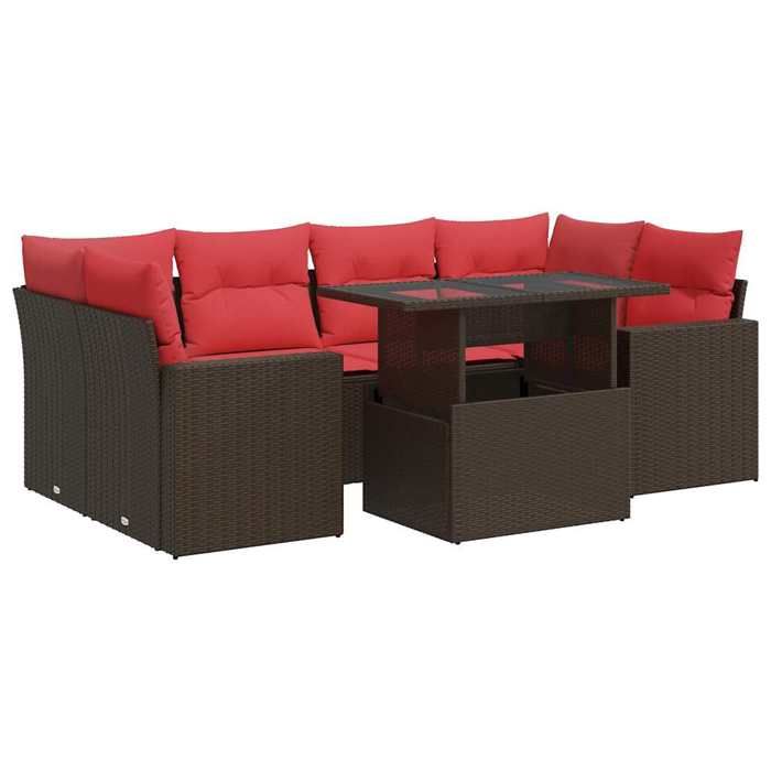 VidaXL Salon de jardin avec coussins 7pcs marron résine tressée acacia, ensemble de canapés d'extérieur, salon de jardin 3326275