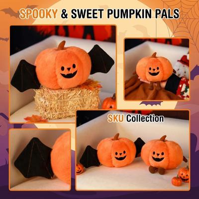 Plush Halloween Pumpkin Doll Soft Stuffed Toy Decorative Pillow Bat Design Holiday Gift for Seasonal Home Decoration and Party Use