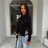 Off Shoulder Solid Long Sleeve Irregular Thermal T Shirt For Women