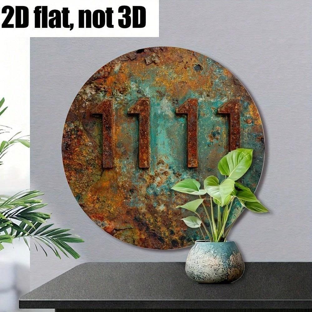 Vintage Industrial Aluminum Wall Art Decor 8x8 Inch Round Hanging Sign Rustic Teal Brown Metallic Finish for Home Office