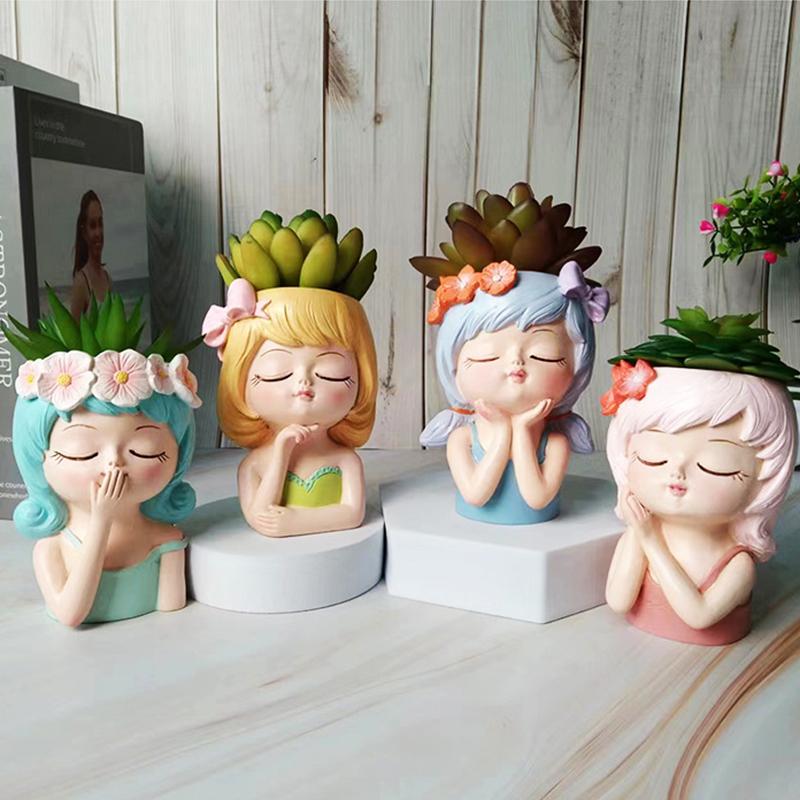 Face Planters Pots Tabletop Decorative Decor Flower Vase Statue Fairy Flowerpot For Cafe Kitchen Drawing Room Bedroom Office