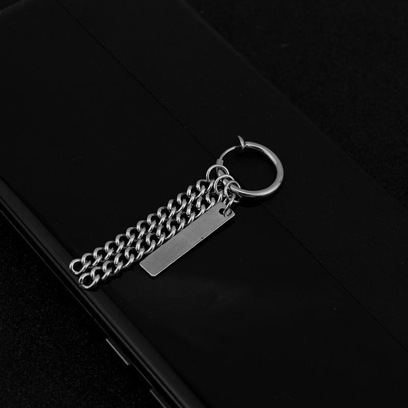 Stainless Steel Earrings Urban Rapper Punk Stud Earring Tassel Chains Stick Pendant Ear Clip for Women Men Grunge Jewelry