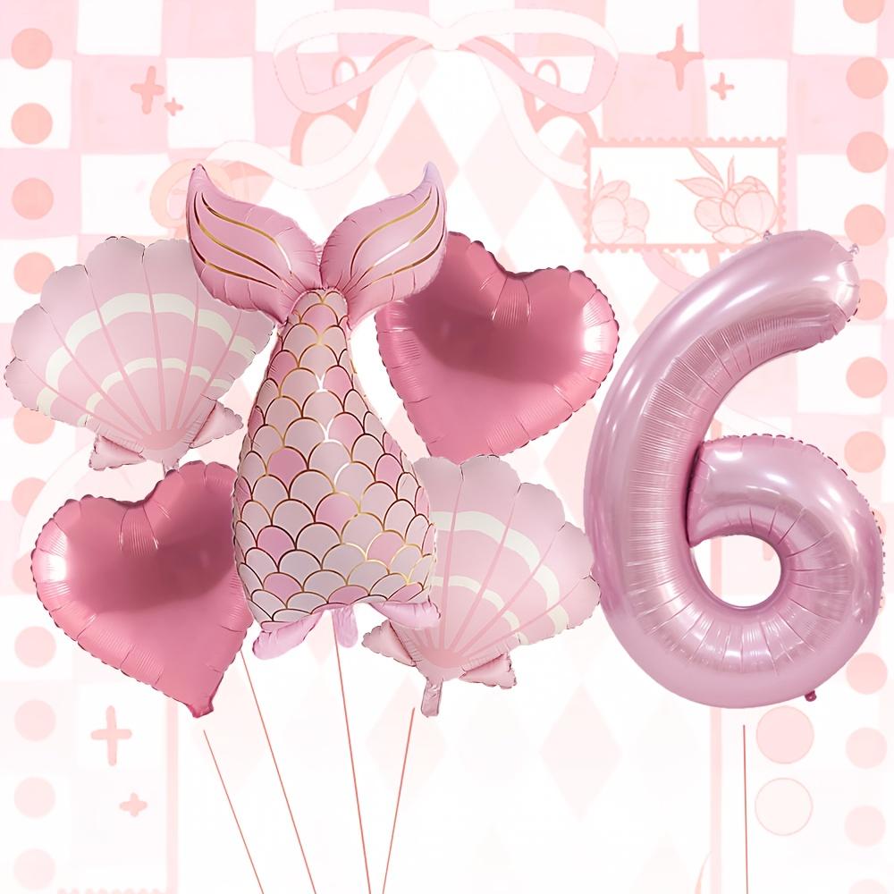 6 Stück Rosa Meerjungfrauschwanz-Ballon 32 Zoll Zahl 1-9 Ballon Meerjungfrauen-Themenballons Prinzessinnen-Geburtstagsparty-Dekorationen