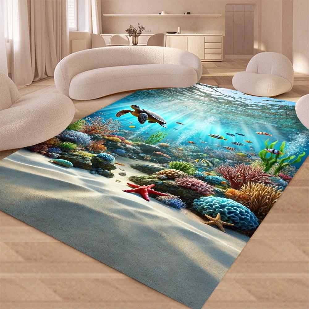 Sea Shell 3D Carpet Dolphin Jump Mat Sea Turtle Home Decoration Coral Reef Door Rug Non-Slip Floor Mat Living Room Decoration