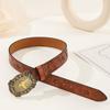 Bull Pattern Mens Western Cowboy Belt PU Leather Waist Belt Fashion Waistband  Mens