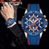 SANDA Men's Waterproof Chronograph Wristwatch with Three-Eye Display and Calendar.