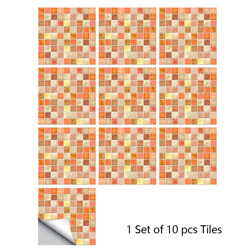 10pcs/set 10/15/20/30cm Flat Marble Mosaic Hard Tiles Wall Sticker Kitchen Bathroom Floor Diagonal Decor Wallpaper PVC Art Mural