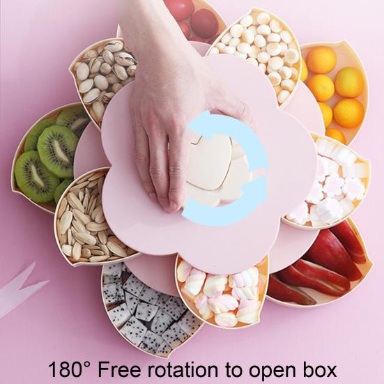 Rotating Fruit Plate with Lid 10 Divided Compartments Easy to Clean Snacks Dips Party Appetizers Plastic Snack Tray