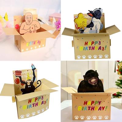 1 unidade Cartão Pop-Up Hilário de Feliz Aniversário - Design de Personagem 3D Humorístico com Balões de Coração e Confetes, Cartão Caprichoso