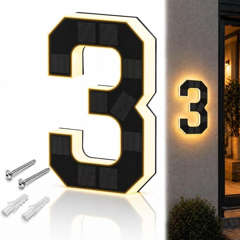 Solar Powered Solar House Numbers 6.7 Inch Size Lighted House Numbers  Home Exterior
