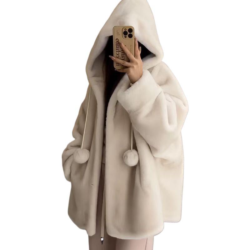 2024 Witch Hooded Long Shearling Mink Fur Halloween Coat