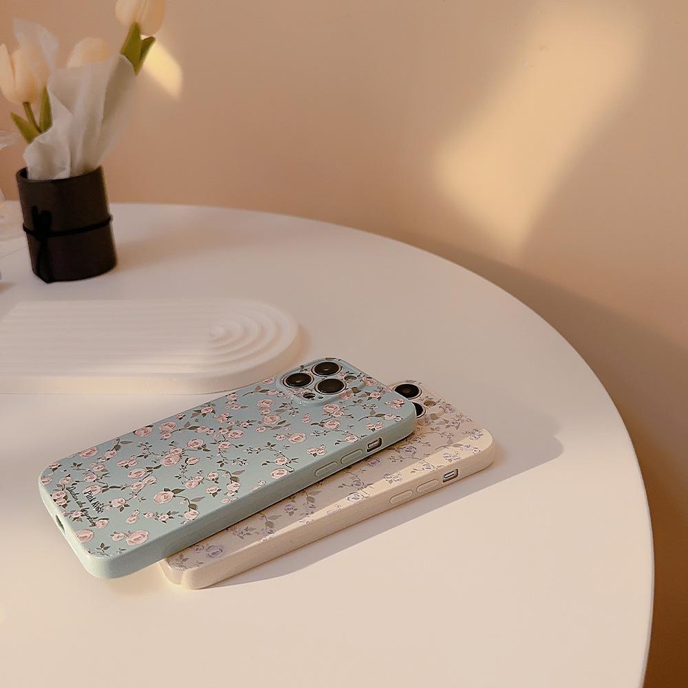 Vintage Floral Rose Phone Case for iPhone 17 16 15 14 13 Pro Max, Cute Flower Glossy Shockproof Cover, Aesthetic Girly Protective Case for Women