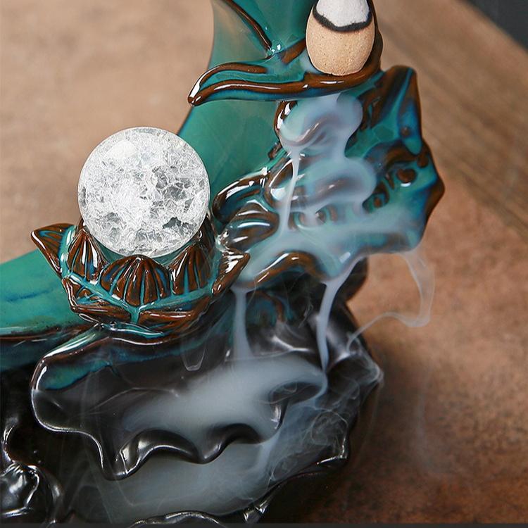 Creative Blue Lotus Pond Moonlight Reverse Flow Incense Burner Creative Home Decor Item Ceramic Incense Burner