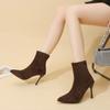 New stretch Martin boots with skirt velvet pointed suede high heel thin boots French stiletto short boots women