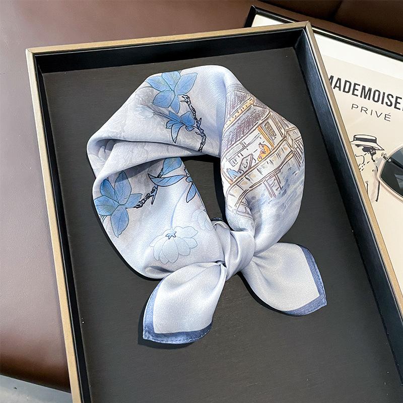 

Small Neck Scarves For Ladies Square 100% Silk Scarf New Luxury Brand Women Handkerchief Bag Scarfs Female Head Bandana Real Silk 53x53cm