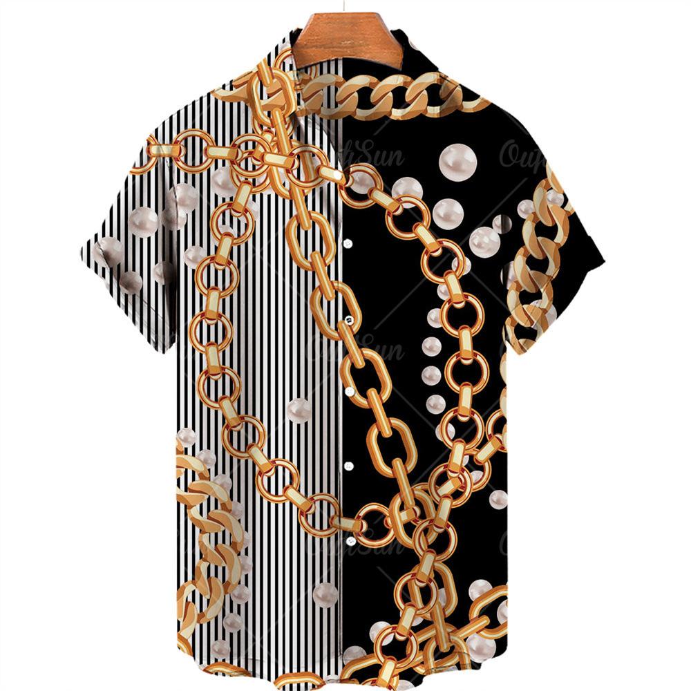 1116 New Hawaiian Shirt 1D Digital Heat Transfer Short Sleeve Shirt Men's Beach Big Gold Chain Men's Shirt