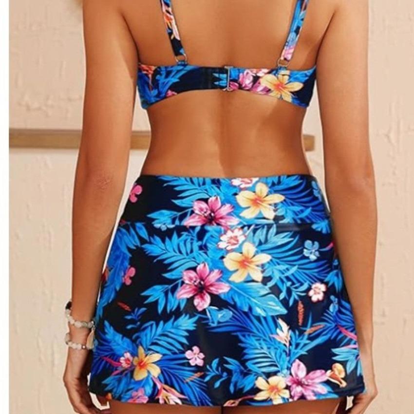 Übergröße Damen Zweiteiliges Bikini-Set, High Waist Bedruckter Separater Badeanzug, Sexy Europäische Dreipunkt-Bademode