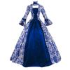 Damen Abendkleid Gotisch Langarm Bedruckt Großer Trompetenärmel Bühne Viktorianisches Damenkleid Renaissance Mittelalter Halloween