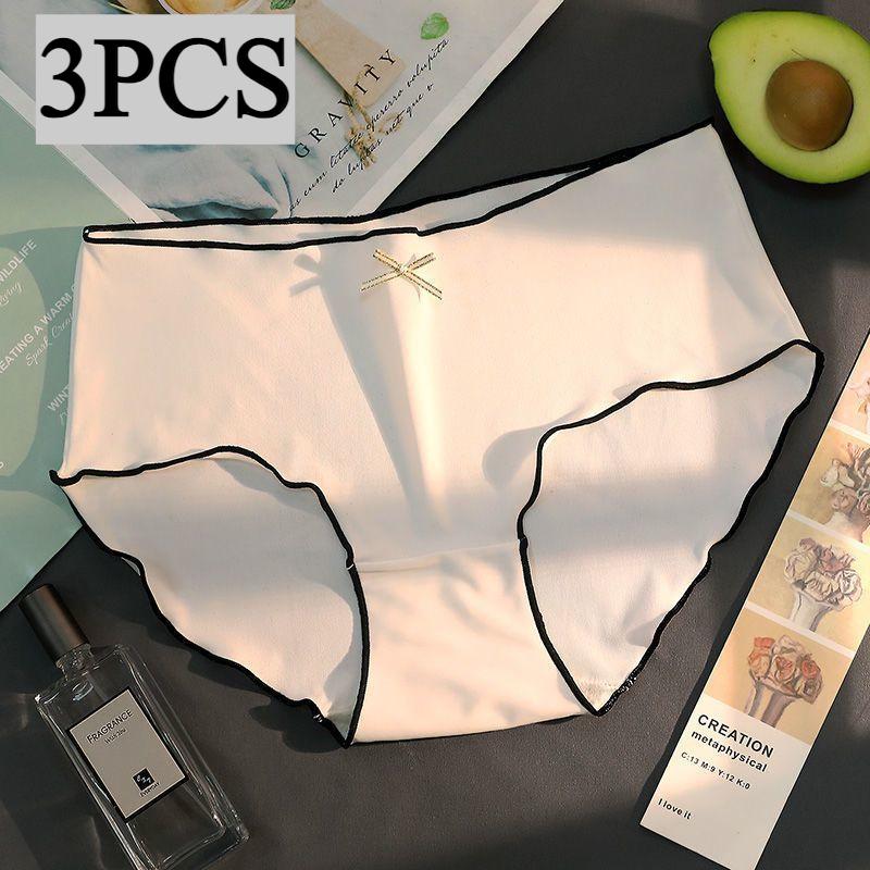 3 Stück/Los Unterwäsche mit mittlerer Taille Leicht Eis-Seide Nicht eng Hautfreundlich Schritt aus reiner Baumwolle Damen Dreiecksslips