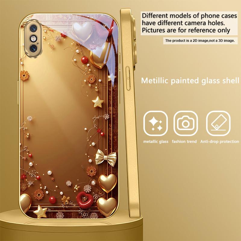 

Golden ribbon and bow For IPhone 17Pro Max 16 17 Pro 15 Pro 14 13 Plus 12 Mini 11Pro Max XR 16E 17Air Golden glass phone case iPhone XS