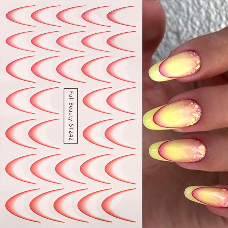 8pcs Gradient French Nail Art Stickers Ink Blooming Wave Line Water Transfer Sliders Decals DIY Ombre Manicure Decorations